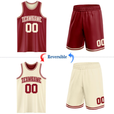 Custom Reversible Maroon Cream Double Side Sublimation Basketball Suit Jersey