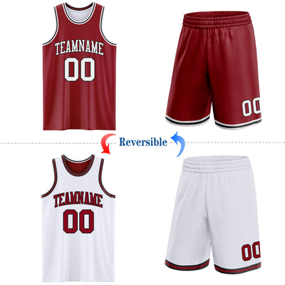 Custom Reversible Maroon White-Black Double Side Sublimation Basketball Suit Jersey