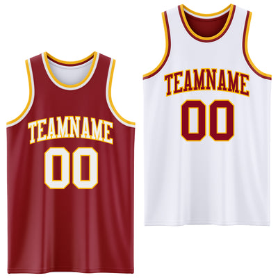 Custom Reversible Maroon White-Gold Double Side Sublimation Basketball Suit Jersey