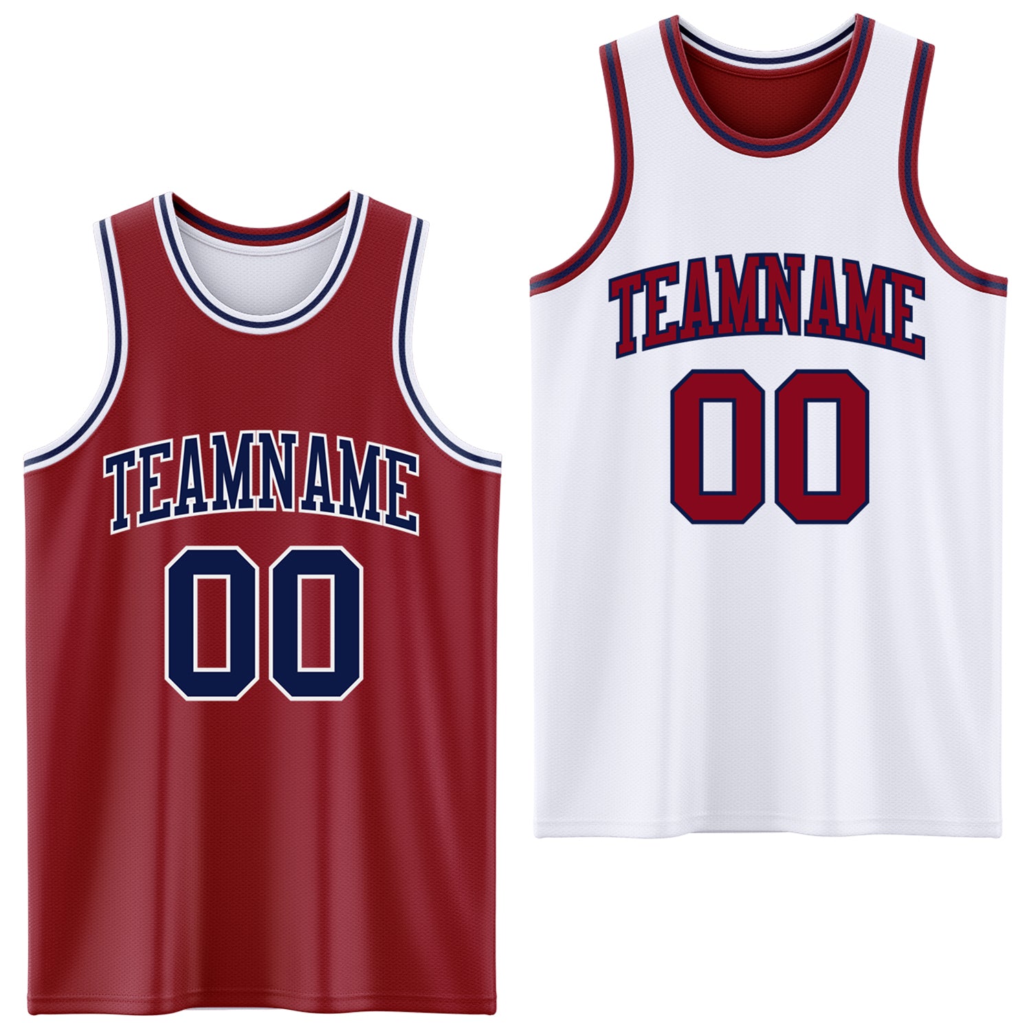 Custom Reversible Maroon Navy-White Double Side Sublimation Basketball Suit Jersey