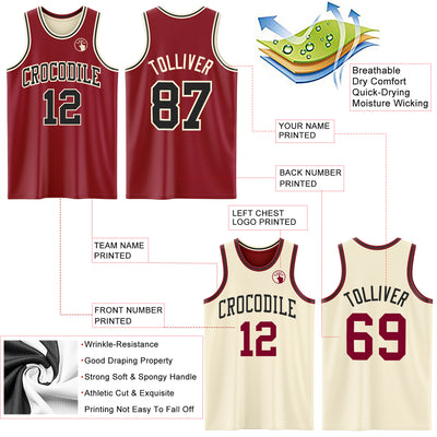 Custom Reversible Maroon Black-Cream Double Side Sublimation Basketball Suit Jersey