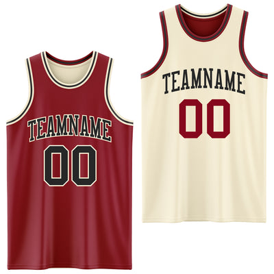 Custom Reversible Maroon Black-Cream Double Side Sublimation Basketball Suit Jersey