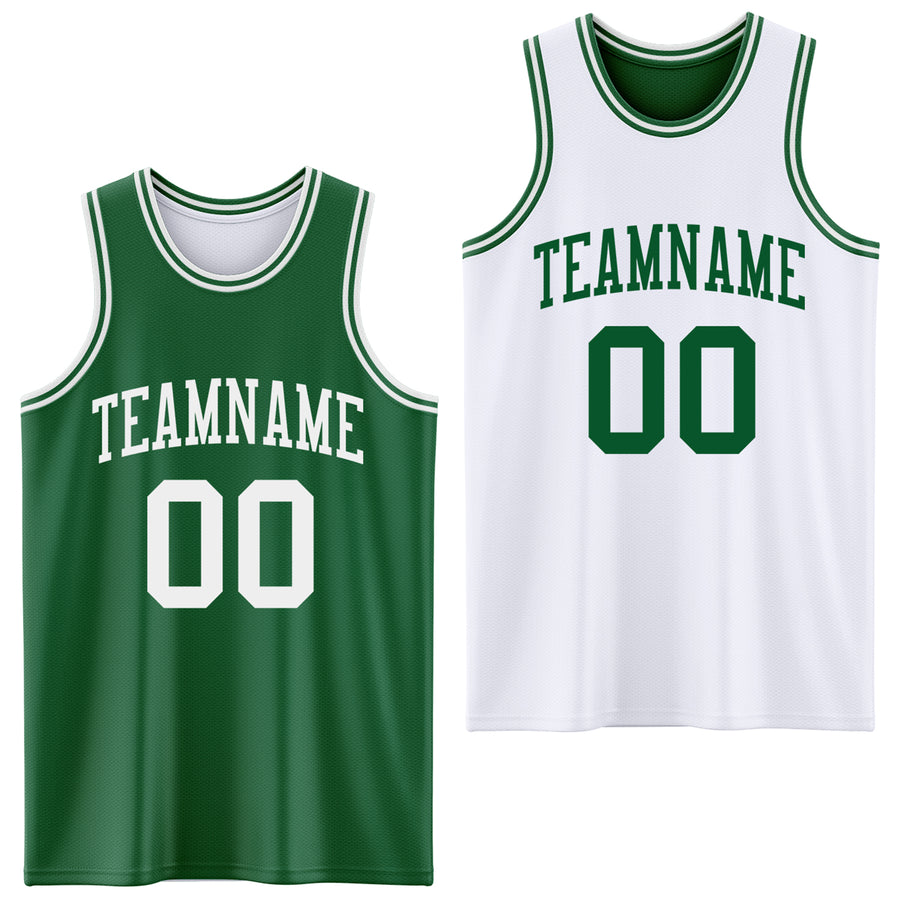 Custom Reversible Kelly Green White Double Side Sublimation Basketball Suit Jersey