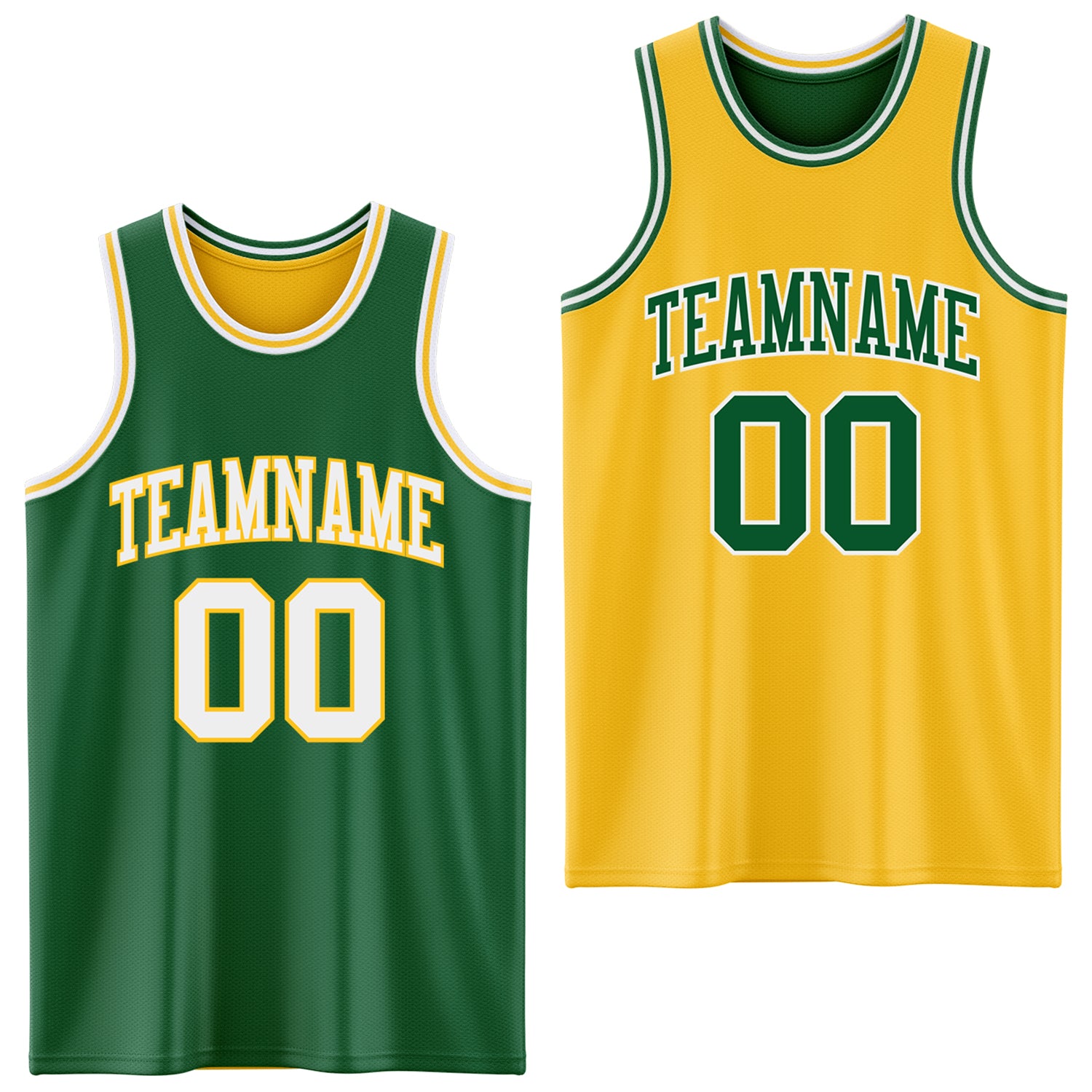 Custom Reversible Kelly Green White-Gold Double Side Sublimation Basketball Suit Jersey
