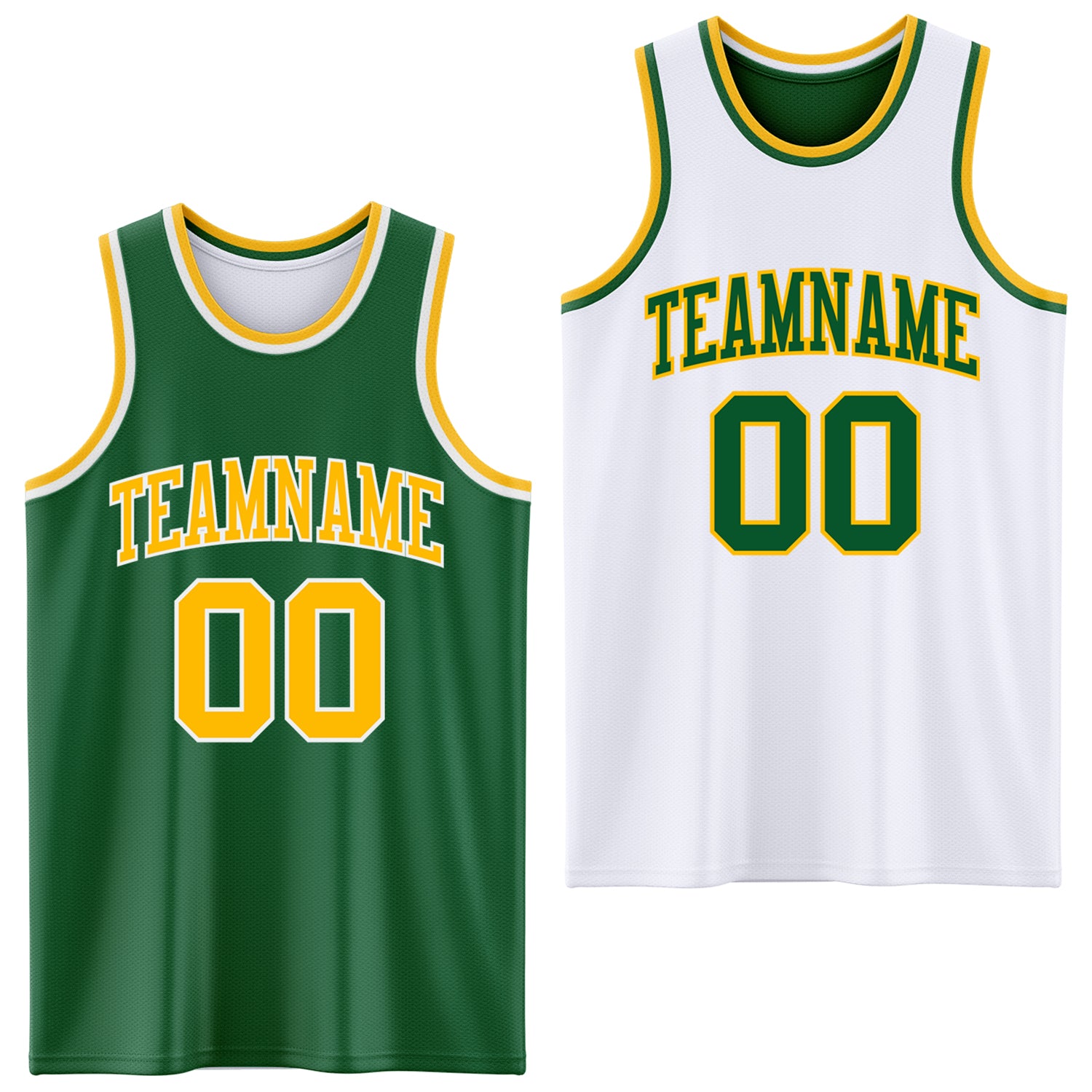 Custom Reversible Kelly Green Gold-White Double Side Sublimation Basketball Suit Jersey