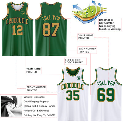 Custom Reversible Kelly Green Old Gold-Black Double Side Sublimation Basketball Suit Jersey