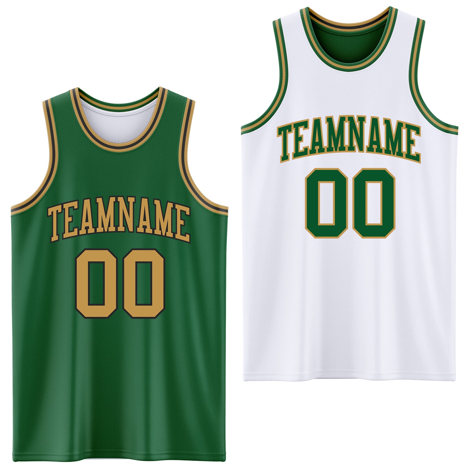 Custom Reversible Kelly Green Old Gold-Black Double Side Sublimation Basketball Suit Jersey