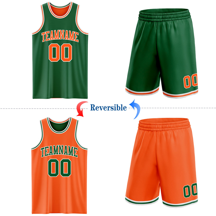 Custom Reversible Kelly Green Orange-White Double Side Sublimation Basketball Suit Jersey
