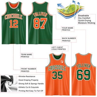 Custom Reversible Kelly Green Orange-White Double Side Sublimation Basketball Suit Jersey