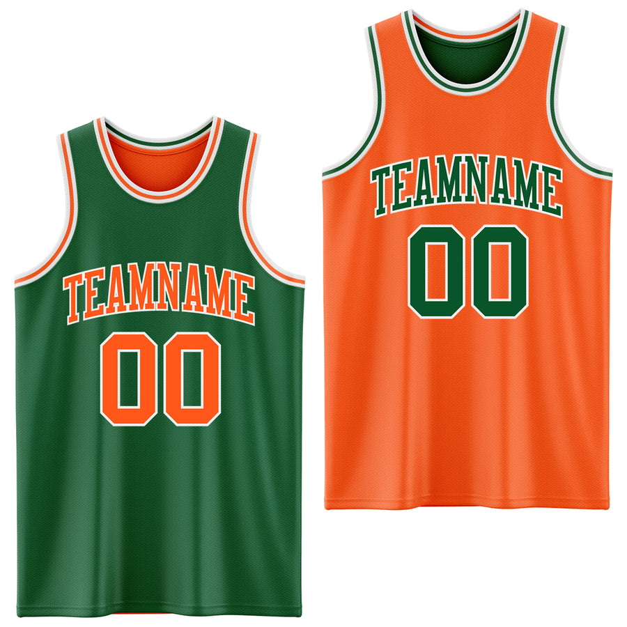 Custom Reversible Kelly Green Orange-White Double Side Sublimation Basketball Suit Jersey