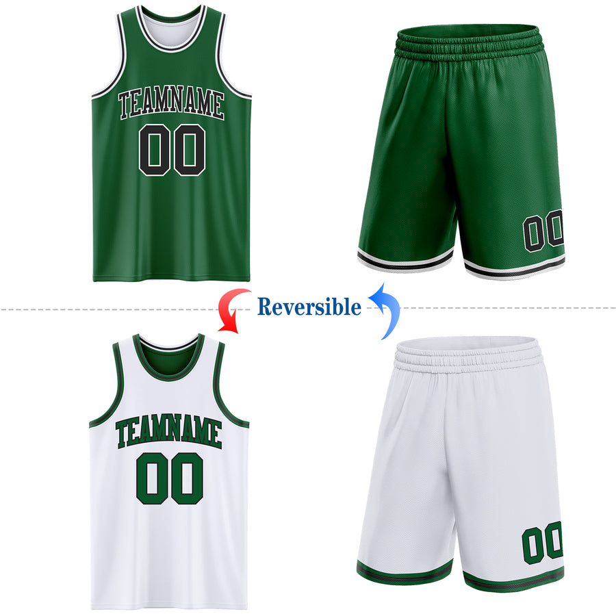 Custom Reversible Kelly Green Black-White Double Side Sublimation Basketball Suit Jersey