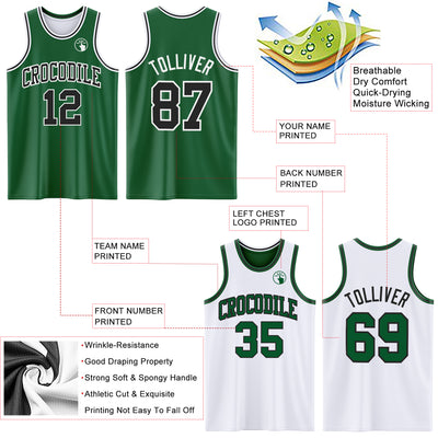 Custom Reversible Kelly Green Black-White Double Side Sublimation Basketball Suit Jersey