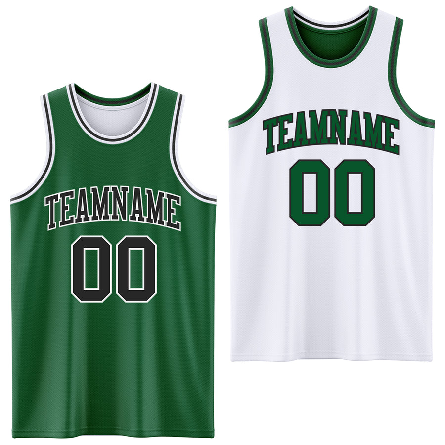 Custom Reversible Kelly Green Black-White Double Side Sublimation Basketball Suit Jersey