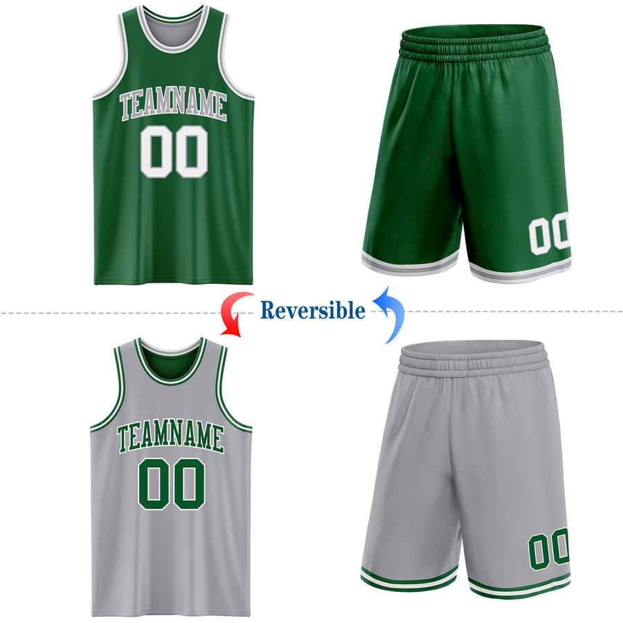Custom Reversible Kelly Green White-Gray Double Side Sublimation Basketball Suit Jersey