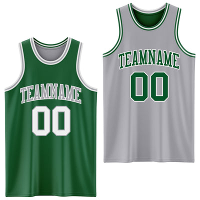 Custom Reversible Kelly Green White-Gray Double Side Sublimation Basketball Suit Jersey