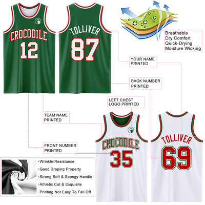 Custom Reversible Kelly Green White-Red Double Side Sublimation Basketball Suit Jersey
