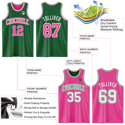 Custom Reversible Kelly Green Pink-White Double Side Sublimation Basketball Suit Jersey
