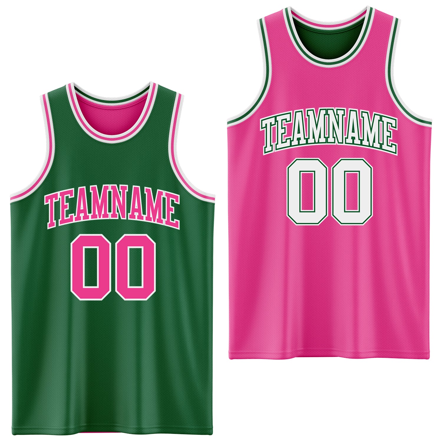 Custom Reversible Kelly Green Pink-White Double Side Sublimation Basketball Suit Jersey