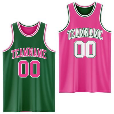 Custom Reversible Kelly Green Pink-White Double Side Sublimation Basketball Suit Jersey
