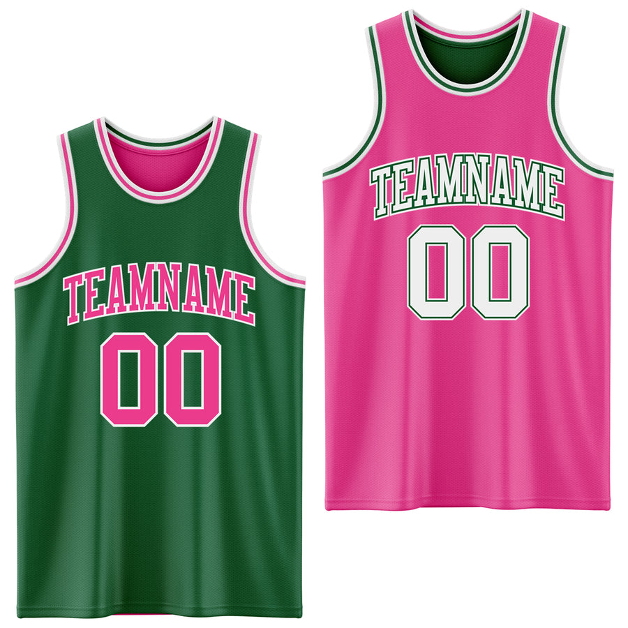 Custom Reversible Kelly Green Pink-White Double Side Sublimation Basketball Suit Jersey