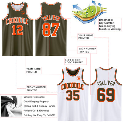Custom Reversible Olive Orange-White Double Side Salute To Service Sublimation Basketball Suit Jersey