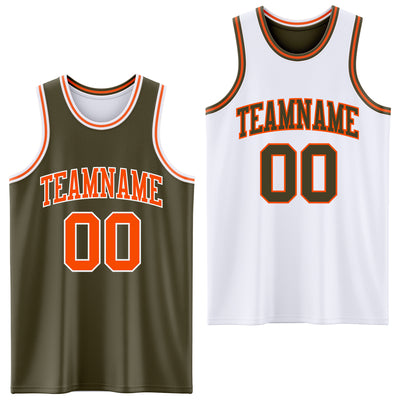 Custom Reversible Olive Orange-White Double Side Salute To Service Sublimation Basketball Suit Jersey