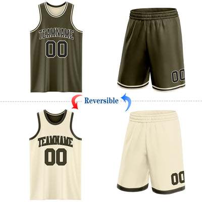 Custom Reversible Olive Black-Cream Double Side Salute To Service Sublimation Basketball Suit Jersey