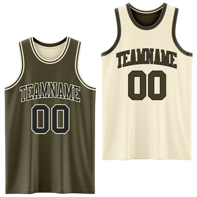 Custom Reversible Olive Black-Cream Double Side Salute To Service Sublimation Basketball Suit Jersey