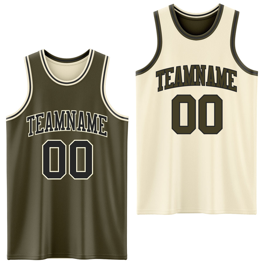 Custom Reversible Olive Black-Cream Double Side Salute To Service Sublimation Basketball Suit Jersey