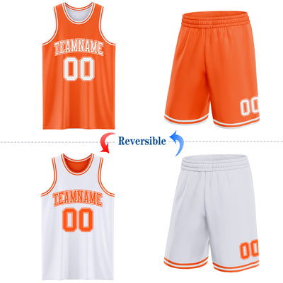 Custom Reversible Orange White Double Side Sublimation Basketball Suit Jersey