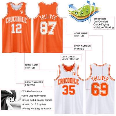 Custom Reversible Orange White Double Side Sublimation Basketball Suit Jersey