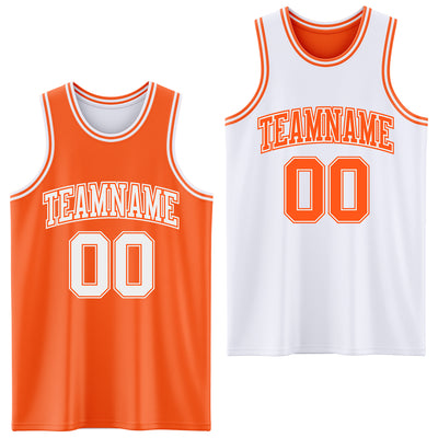 Custom Reversible Orange White Double Side Sublimation Basketball Suit Jersey