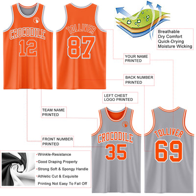 Custom Reversible Orange White-Gray Double Side Sublimation Basketball Suit Jersey
