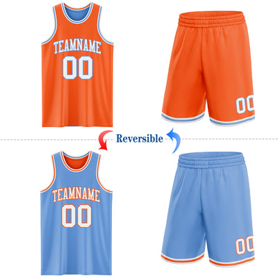 Custom Reversible Orange White-Light Blue Double Side Sublimation Basketball Suit Jersey