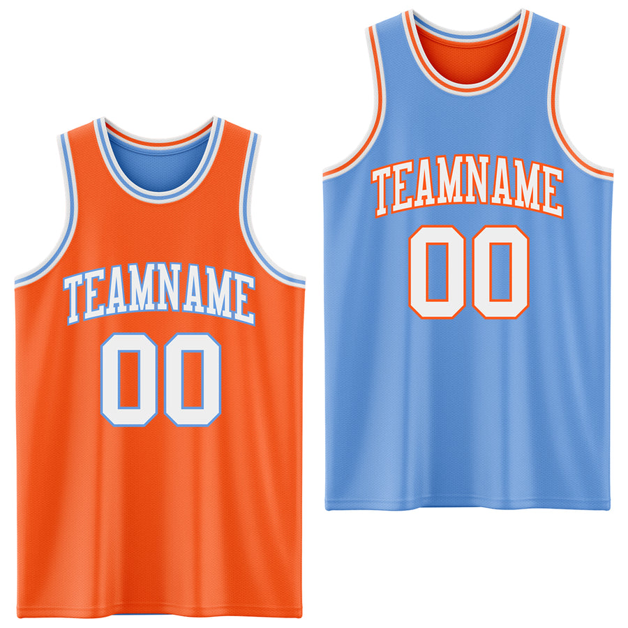 Custom Reversible Orange White-Light Blue Double Side Sublimation Basketball Suit Jersey