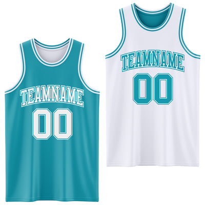 Custom Reversible Teal White Double Side Sublimation Basketball Suit Jersey