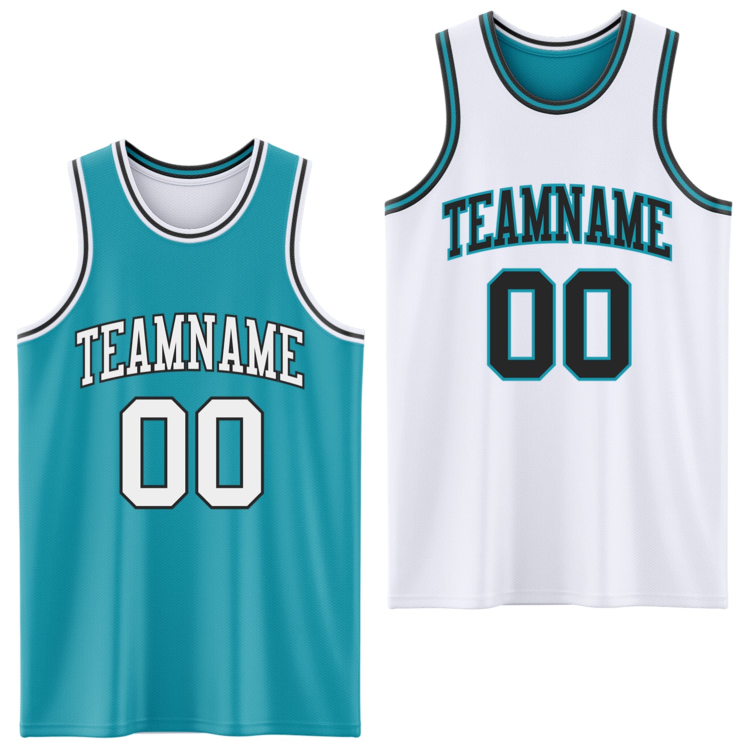 Custom Reversible Teal White-Black Double Side Sublimation Basketball Suit Jersey