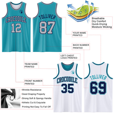 Custom Reversible Teal Gray-Navy Double Side Sublimation Basketball Suit Jersey