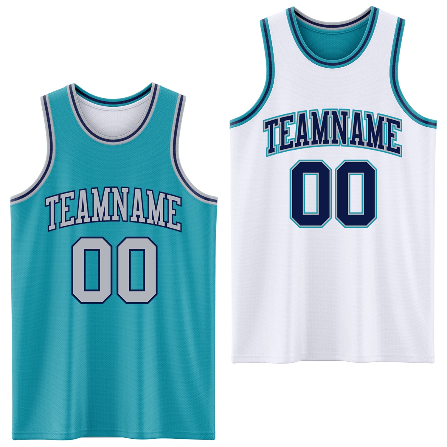 Custom Reversible Teal Gray-Navy Double Side Sublimation Basketball Suit Jersey