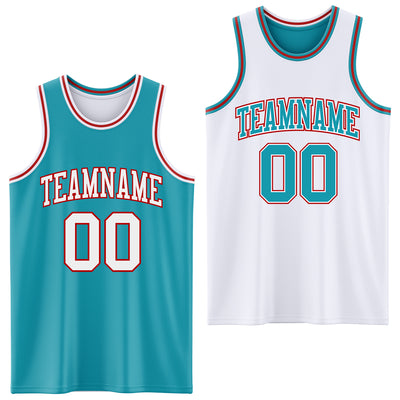 Custom Reversible Teal White-Red Double Side Sublimation Basketball Suit Jersey