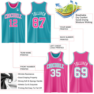 Custom Reversible Teal Pink-White Double Side Sublimation Basketball Suit Jersey