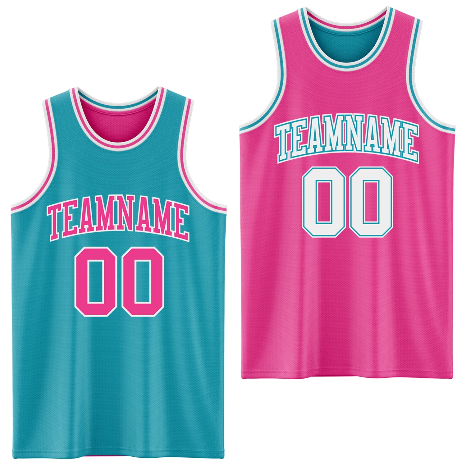 Custom Reversible Teal Pink-White Double Side Sublimation Basketball Suit Jersey