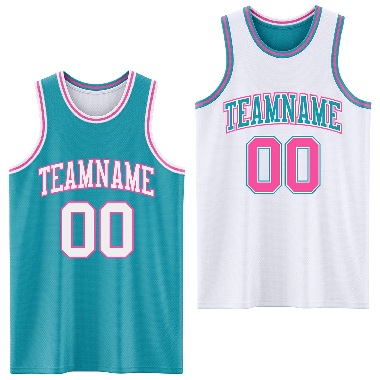 Custom Reversible Teal White-Pink Double Side Sublimation Basketball Suit Jersey