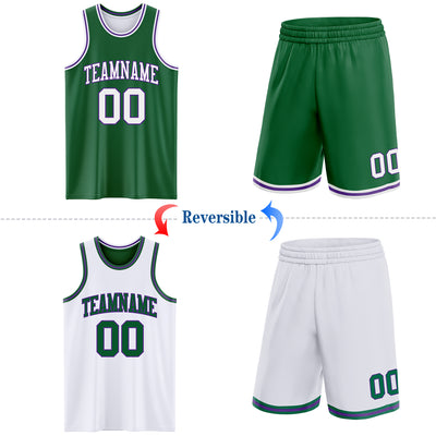 Custom Reversible Kelly Green White-Purple Double Side Sublimation Basketball Suit Jersey