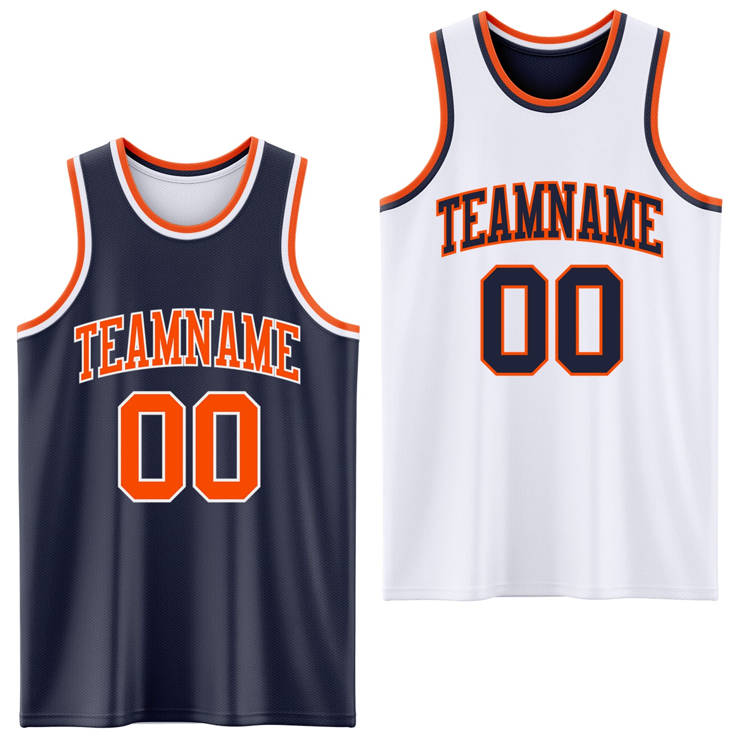 Custom Reversible Navy Orange-White Double Side Sublimation Basketball Suit Jersey
