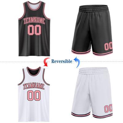 Custom Reversible Black Medium Pink Double Side Sublimation Basketball Suit Jersey