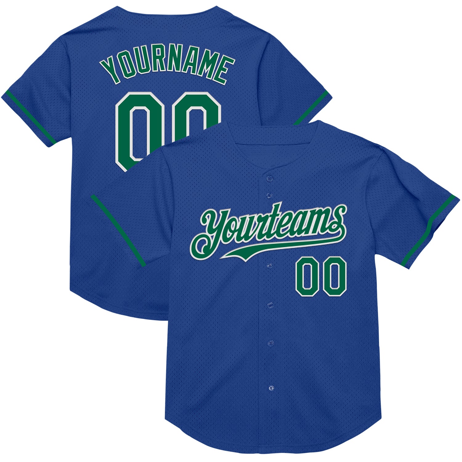 Custom Royal Kelly Green-White Mesh Authentic Throwback Baseball Jersey