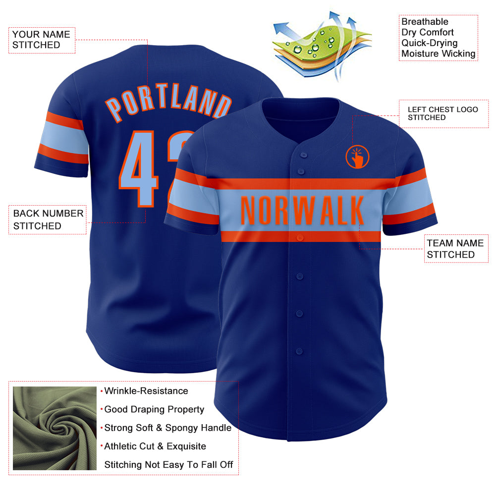 Custom Royal Light Blue-Orange Authentic Baseball Jersey