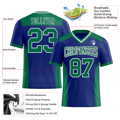 Custom Royal Kelly Green-White Authentic Football Jersey