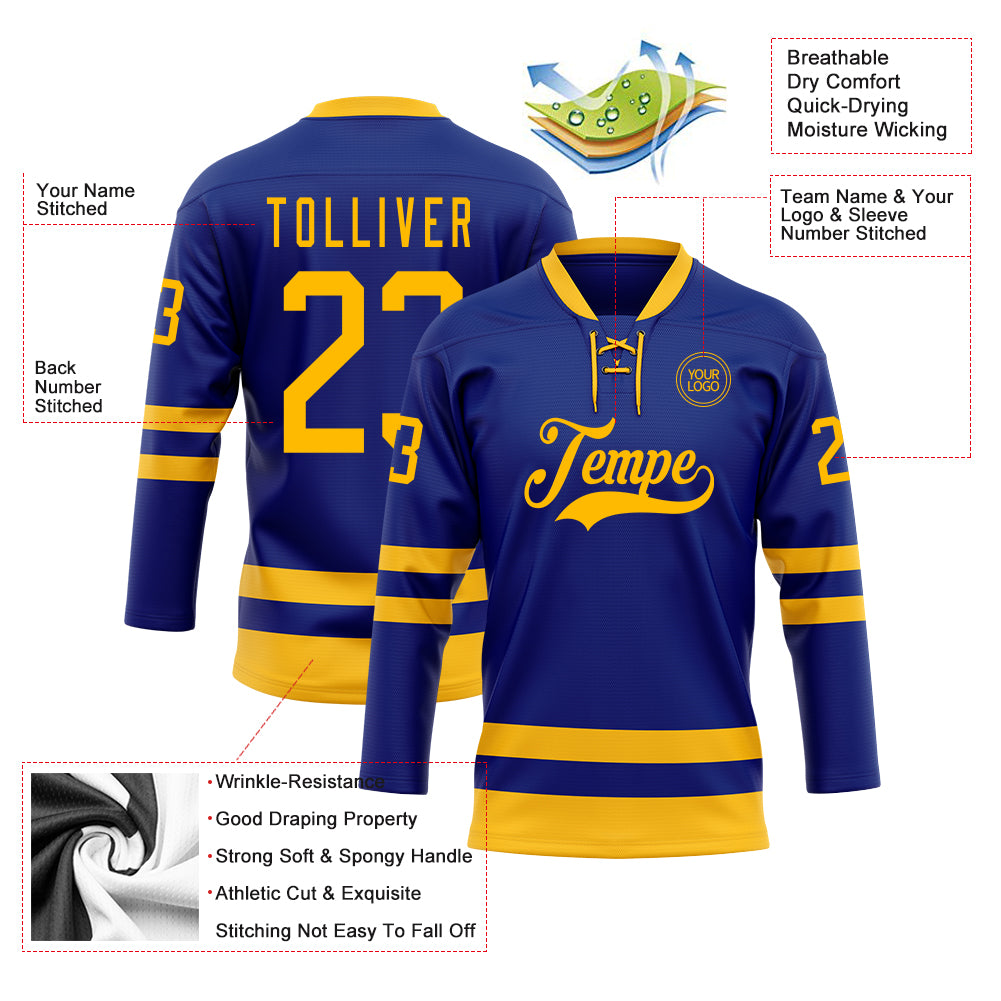 Custom Royal Gold Hockey Lace Neck Jersey